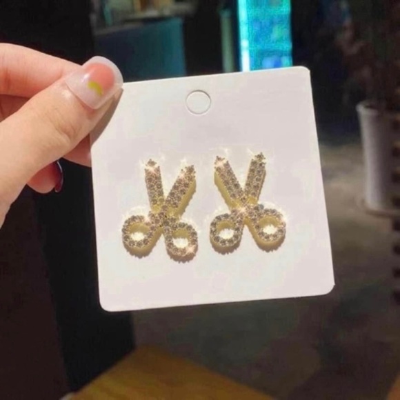 Jewelry - CZ Cubic Zirconia Diamond Scissors Stud Earrings